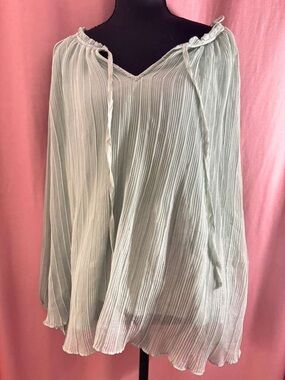 LC Lauren Conrad Light Sage Green Ruffle Neck Blouse